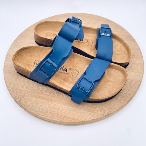 Birkenstock Betula Sandals Womens 6 Blue Leather Double Strap Slides - Picture 1 of 11